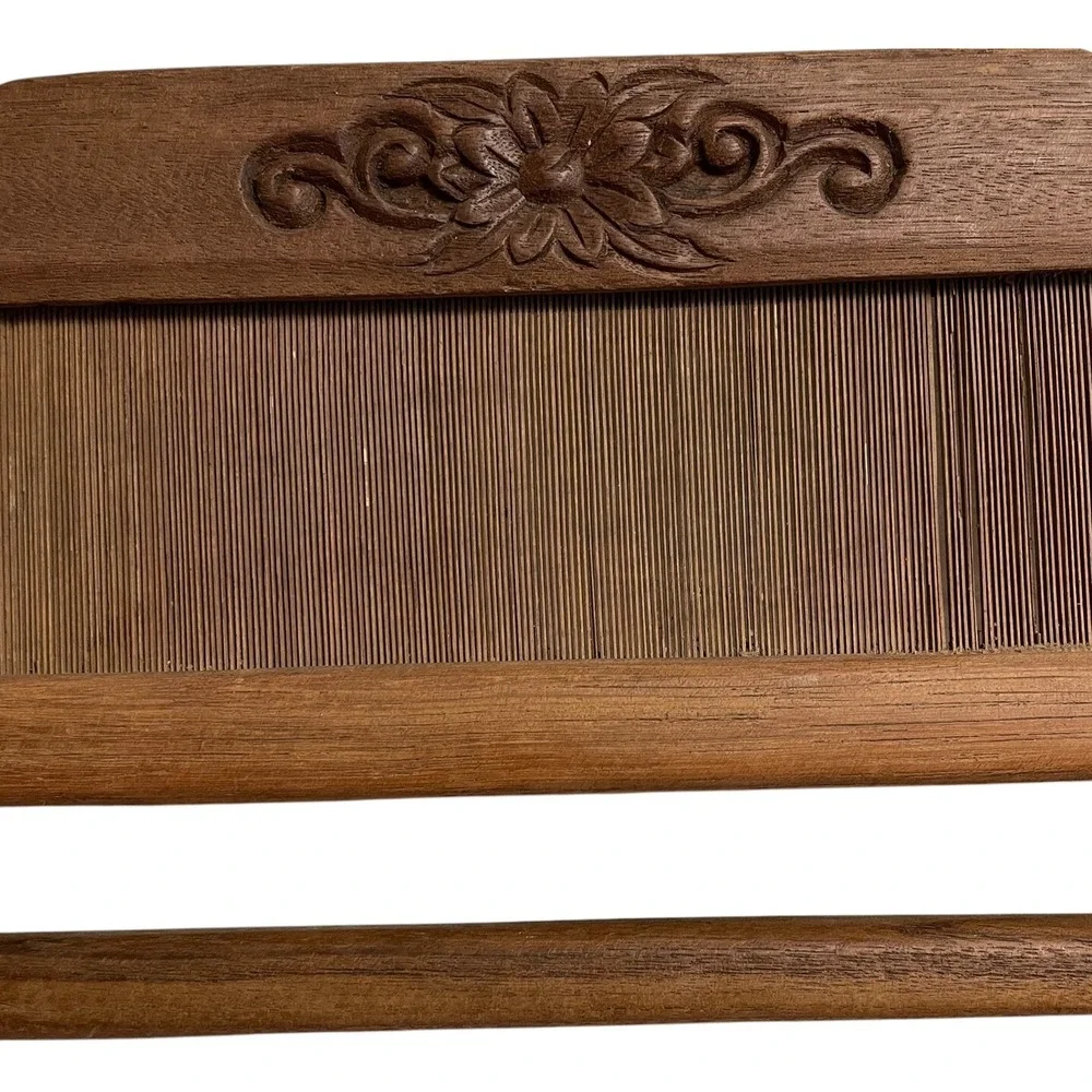 Hand Carved Wooden Textile Tapestry Hanger Wall Decor Brown